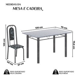 Conjunto de Mesa Tubular 120cm X 75cm Tampo Granito Ocre com 4 Cadeiras Lara - 3