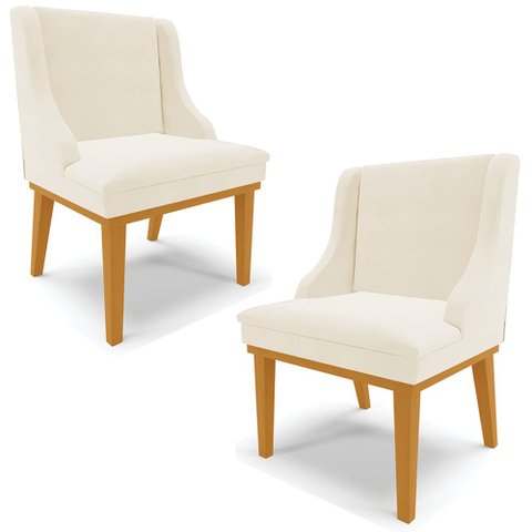Kit 2 Cadeiras Decorativas Sala de Jantar Base Fixa de Madeira Firenze Veludo Bege/Castanho G19 - Gr