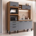 Ver imagem 1 de Cozinha Compacta 207cm x 185cm x 54cm Marrom/Freijó/Cinza