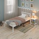 Ver imagem 5 de Cama Solteiro Linna em Madeira Maciça MDF Branco