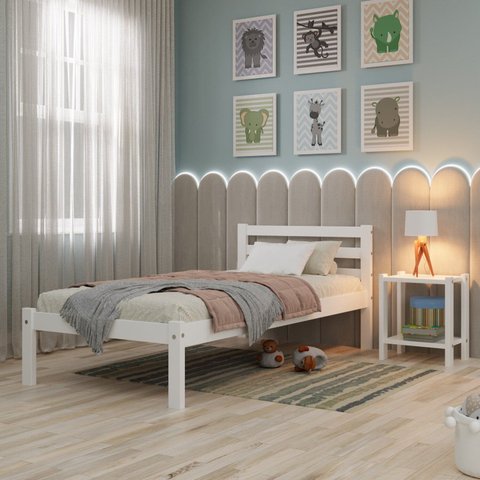 Cama Solteiro Linna em Madeira Maciça MDF Branco