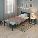 Ver imagem 5 de Cama Solteiro Linna em Madeira Maciça MDF Azul