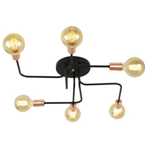 Lustre Sputnik 6 Braços Preto/Cobre Quarto Sala Cozinha