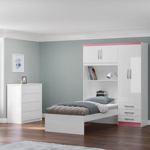 Conjunto Infantil Guarda-roupa com Cama Lisboa 4 Portas e 3 Gavetas com Cômoda Carla 4 Gavetas