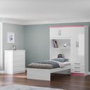 Ver imagem 1 de Conjunto Infantil Guarda-Roupa com Cama Lisboa 4 Portas e 3 Gavetas com Cômoda Carla 4 Gavetas Branco/Rosa