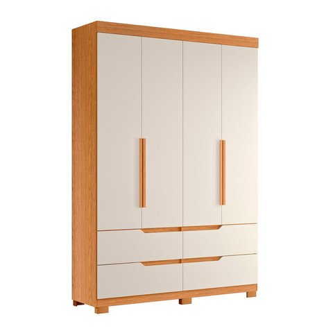 Guarda Roupa Doble 4 Portas 4 Gavetas Quarto Cinamomo com Off White - Albatroz