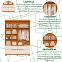 Ver imagem 4 de Guarda Roupa Doble 4 Portas 4 Gavetas Quarto Cinamomo com Off White - Albatroz