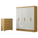 Ver imagem 3 de Conjunto Guarda-Roupa 6 Portas Gliese com Cômoda 1 Porta 4 Gavetas Vega Marrom/Marrocos/Off White