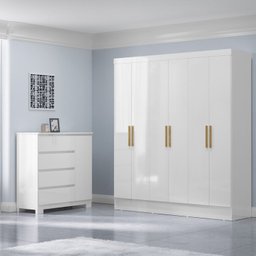 Conjunto Guarda-roupa 6 Portas Gliese com Cômoda 1 Porta 4 Gavetas Vega - 1