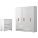Ver imagem 2 de Conjunto Guarda-Roupa 6 Portas Gliese com Cômoda 1 Porta 4 Gavetas Vega Branco