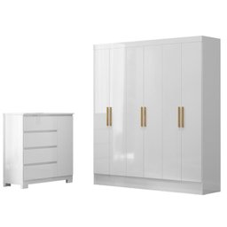 Conjunto Guarda-roupa 6 Portas Gliese com Cômoda 1 Porta 4 Gavetas Vega - 2