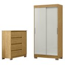 Ver imagem 2 de Conjunto Guarda-Roupa 2 Portas de Correr e 2 Gavetas Antares com Cômoda 1 Porta e 4 Gavetas Vega Marrom/Marrocos/Off White
