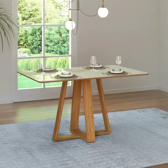 Ver imagem 1 de Mesa de Jantar Retangular 4 Lugares 135cm Cantos Arredondados Altura Regulável 100% MDF