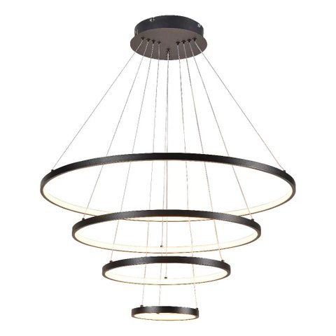 Pendente 4 Anéis Preto Fosco 80cm Led 101w 3000k Bivolt Cabo de 3,20 Metros