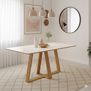 Ver imagem 1 de Mesa de Jantar Retangular 6 Lugares 180cm Cantos Arredondados Altura Regulável 100% MDF Branco/Freijó/Off White
