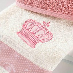 Jogo de Banho Nobre Bordado Algodão 5 Peças Rosa - 4