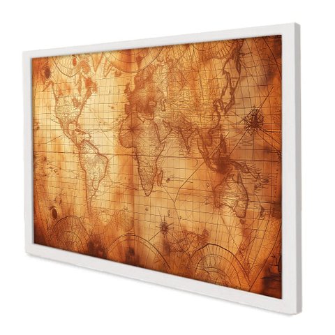 Quadro Decorativo Mapa Marítimo em Moldura Caixa Tacolado Moldura Trad 1cm Branca com Vidro 40 X 60c