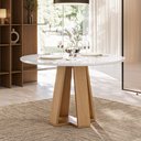 Ver imagem 1 de Mesa Redonda com Tampo de Vidro Moderno Amarelo/Mel/Off White