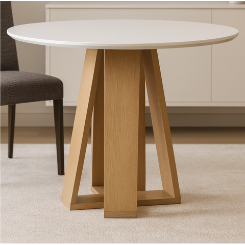 Mesa Redonda 90cm x 81,5cm Moderno Amarelo/Mel/Off White