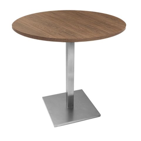 Mesa Alpha Inox 77,50 Cm (altura) com Tampo em Mdp Redonda 60 Cm Imbuia