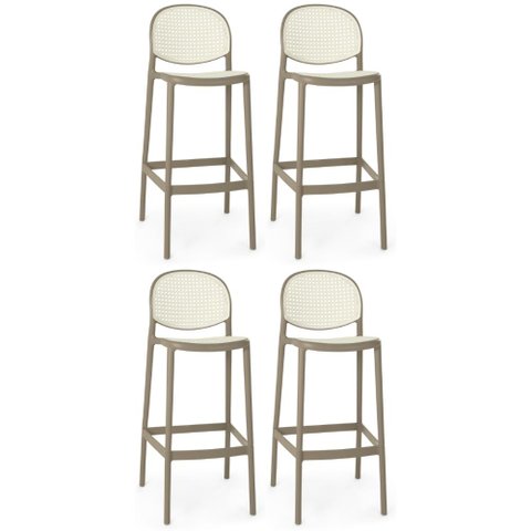 Kit 4 Banqueta Alta com Encosto Roma em Polipropileno - Branco/cinza Escuro