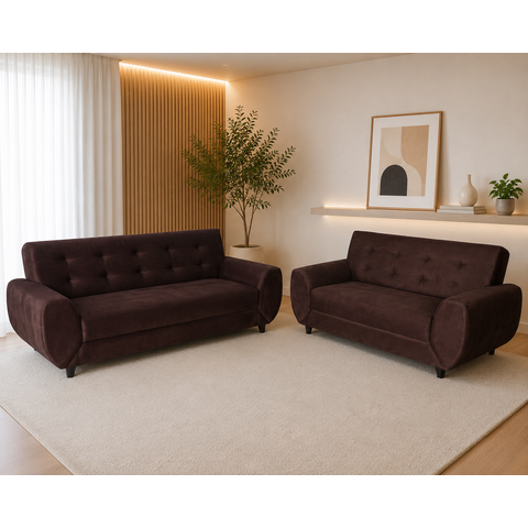 Conjunto de Sofás 3 e 2 Lugares Cristal Marrom
