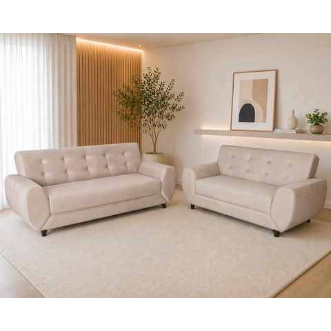 Conjunto de Sofás 3 e 2 Lugares Cristal Bege