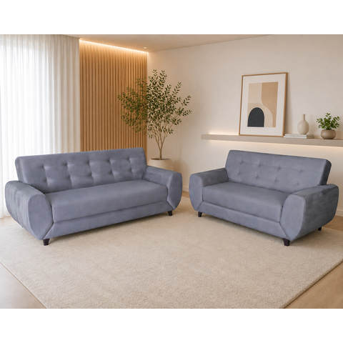 Conjunto de Sofás 3 e 2 Lugares Cristal Cinza