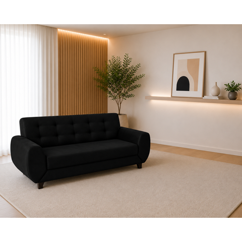 Sofá 3 Lugares Cristal 206cm 90cm x 82cm Preto