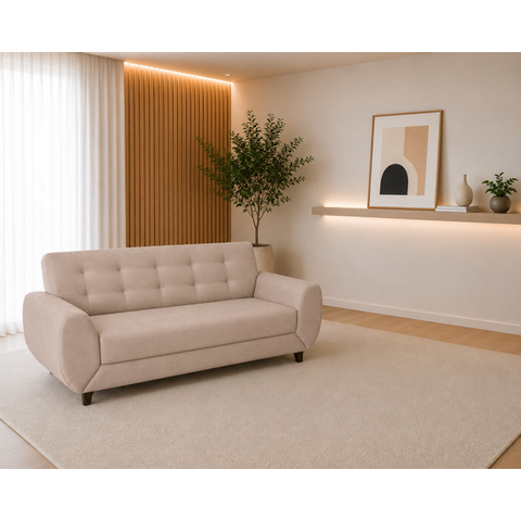 Sofá 3 Lugares 206cm 90cm x 82cm Cristal Bege