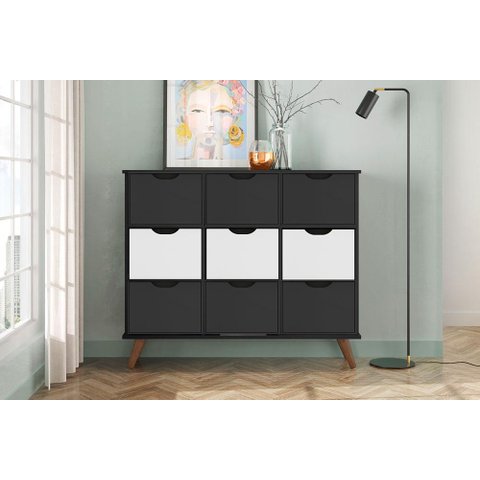 Nicho Organizador Retro Preto com 9 Gavetas Branco/Preto 108 x 92,5cm - FdECOR