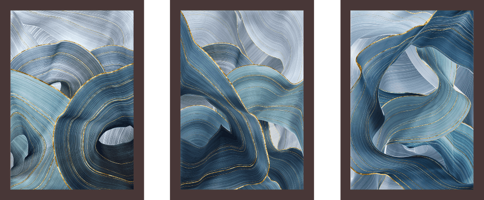Tríptico - Quadros Decorativos Abstratos Azul Grande:Madeira - 1