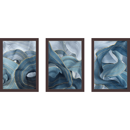 Tríptico - Quadros Decorativos Abstratos Azul Grande:Madeira - 1
