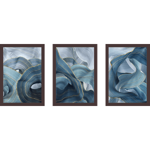 Tríptico - Quadros Decorativos Abstratos Azul Grande:Madeira