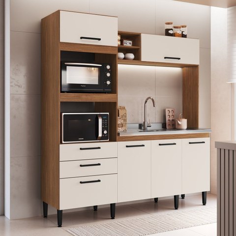Cozinha Compacta 207cm x 185cm x 54cm Marrom/Freijó/Off White