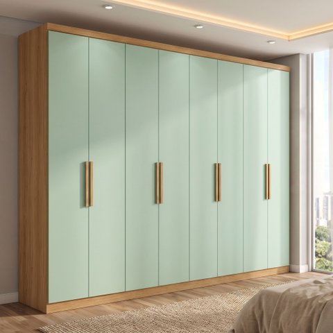 Guarda-Roupa Casal 8 Portas e 4 Gavetas 220 x 240cm Milan Yescasa Capuccino/Verde Menta