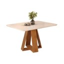 Ver imagem 1 de Mesa de Sala Jantar Celeste C/ Tampo Madeirado Vidro Curvo 120x90cm Freijó/off White - Dj Móveis