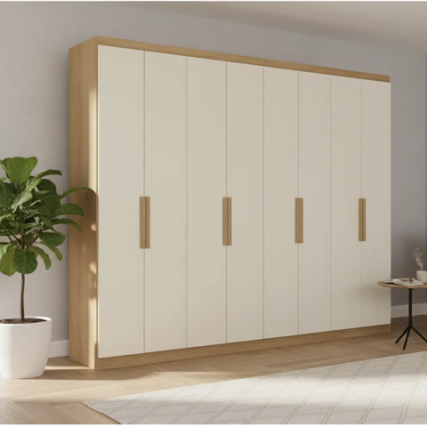 Guarda-Roupa Casal 8 Portas 4 Gavetas 240cm x 220cm x 47cm Milan Off White/Capuccino
