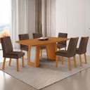 Ver imagem 1 de Mesa de Jantar Carolina 180cm Tp MDF Canto Copo Base Detalhe Off White com 6 Cadeiras Milena