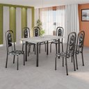 Ver imagem 1 de Conjunto de Mesa Tubular 140cm x 75cm Tampo Granito Topázio com 6 Cadeiras Lara Prata/Preto