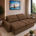 Ver imagem 2 de Sofá Retrátil Premium 2,50m Molas Ensacadas Veludo Marrom Conforto Superior Máximo