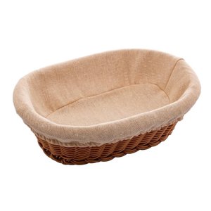 Cesta Oval de Rattan Plástico com Forro em Tecido 27x20x8cm