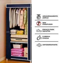 Guarda Roupa Closet Dobrável com Capa de Tecido Azul - 6