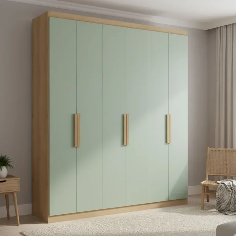 Ver imagem 1 de Guarda-Roupa Casal 6 Portas 2 Gavetas 220cm x 47cm x 180cm Milan Verde/Capuccino/Menta