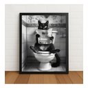 Ver imagem 1 de Quadro Decorativo Gato no Banheiro 33x24cm com Vidro Preto