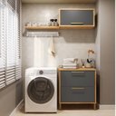 Ver imagem 1 de Conjunto para Lavanderia com 3 Peças 100% MDF Vicenza Espresso Móveis Cinza/Amêndoa/Chumbo