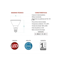 Kit 10 Lâmpada Led Avant Par20 7W 525 Lúmens E27 Bivolt 2700 K - Branco Quente - 4
