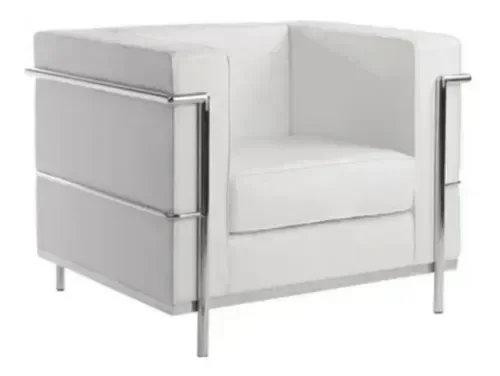 Poltrono Le Corbusier Premium em Couro Sintetico Branco - 1