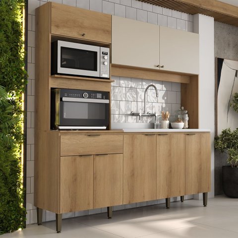 Cozinha Compacta 3 Peças com Torre Quente e Balcão sem Tampo Flórida Yescasa Cappuccino/Off White