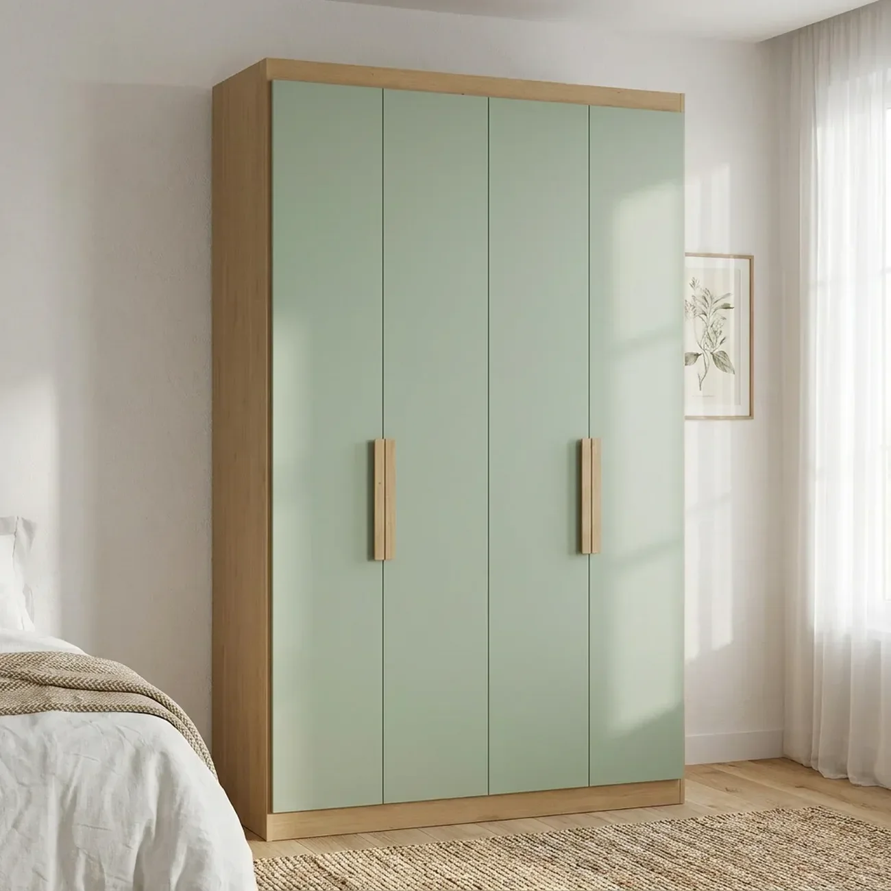 Guarda Solteiro 4 Portas e 2 Gavetas 220 x 120cm Milan Yescasa Capuccino/Verde Menta